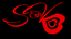 Red logo on a black background